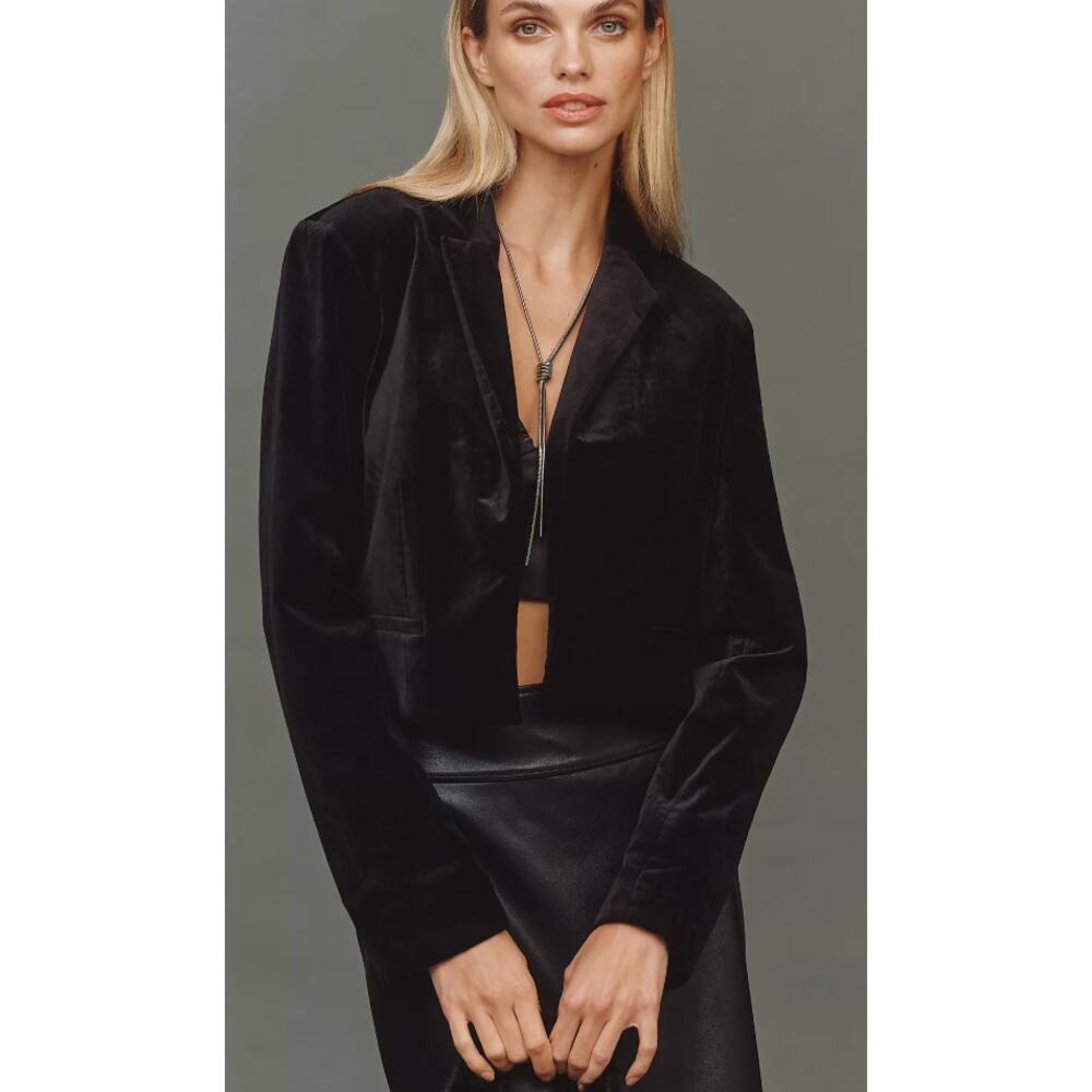 Anthropologie Maeve Cropped Velvet Tuxedo Blazer Jacket Coast Size XL NWT Black